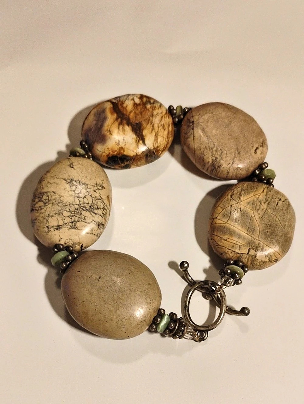 Stone Bead Toggle Bracelet in Brown & Green